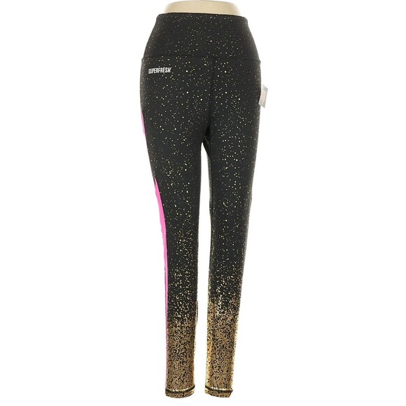 Super Fresh Women’s Leggings Black Gold Pink Lightening Bolt Small Workout Gym - Picture 1 of 12